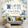 2D Boy Baby Shower Backdrop, Denim Outfits & Blue Roses Background for Photoshoot