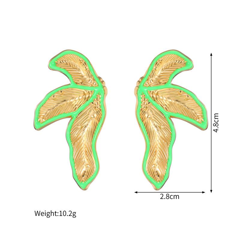 18K Gold Leaf Design Earrings for Women - Stylish Stainless Steel Fashion Accessories