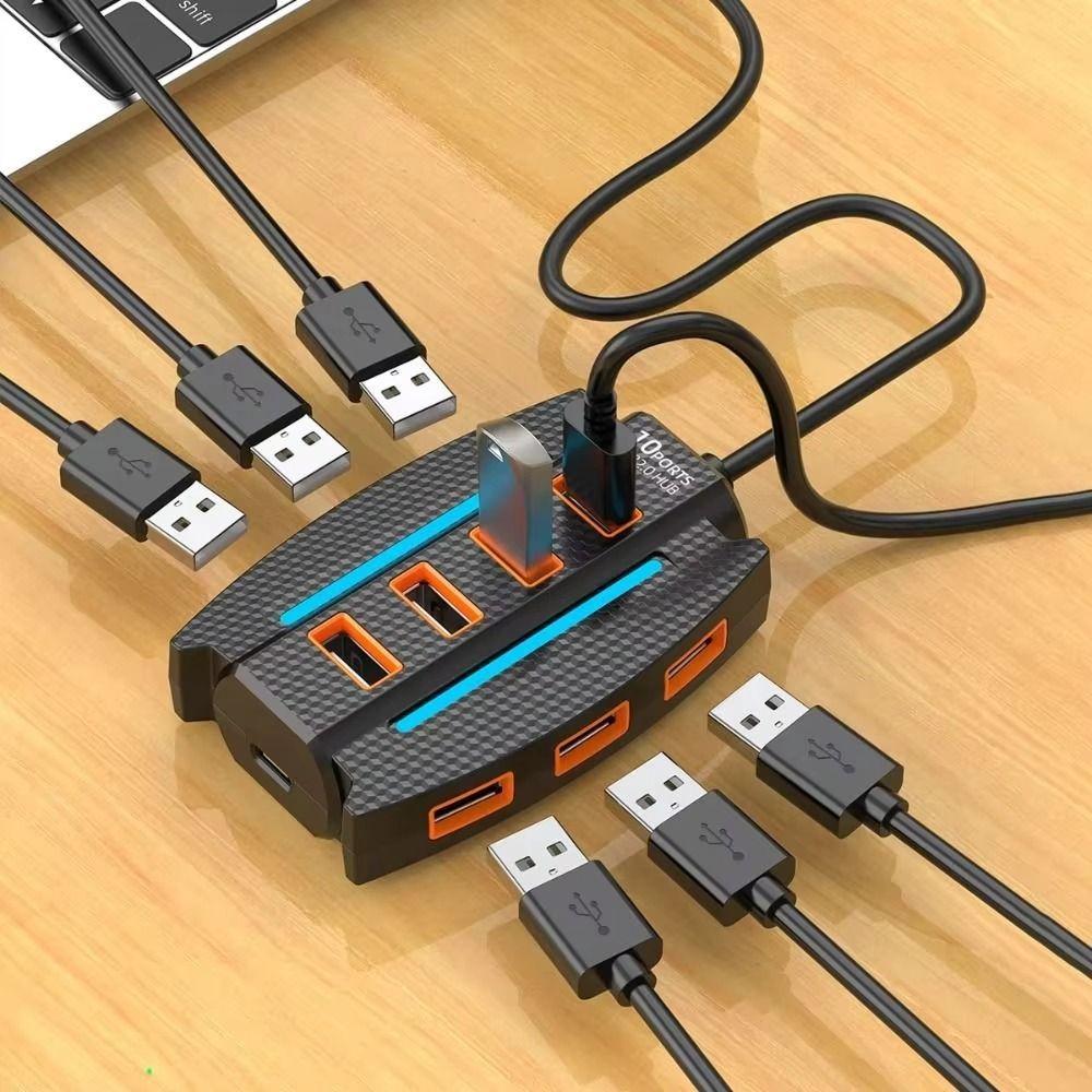 RGB Backlight 10 in 1 USB2.0 HUB USB Adapter USB Port Expander  Mouse Keyobard Printer