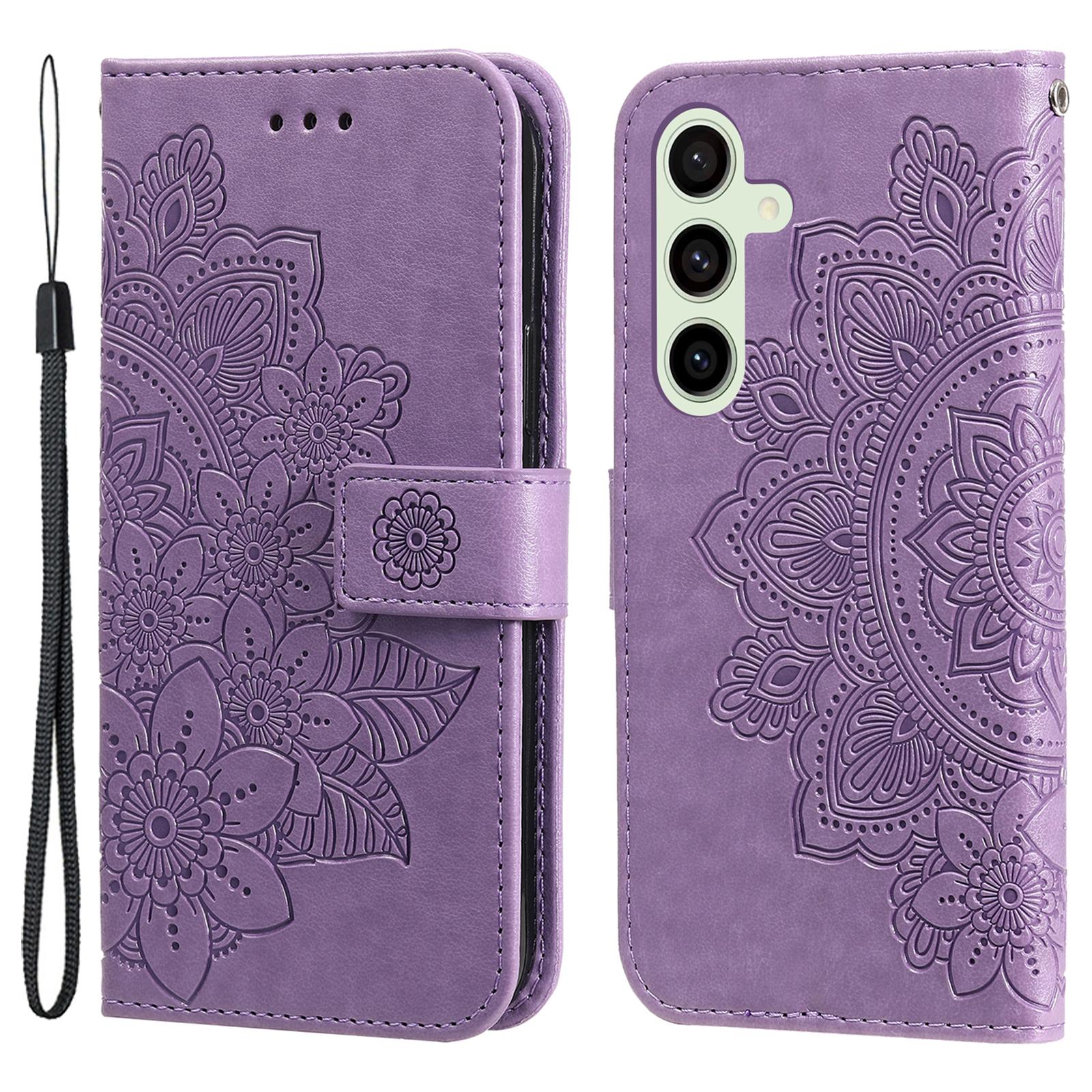 

For Samsung Galaxy S24 FE Case Floral Pattern PU Leather Wallet Stand Phone Cover Purple