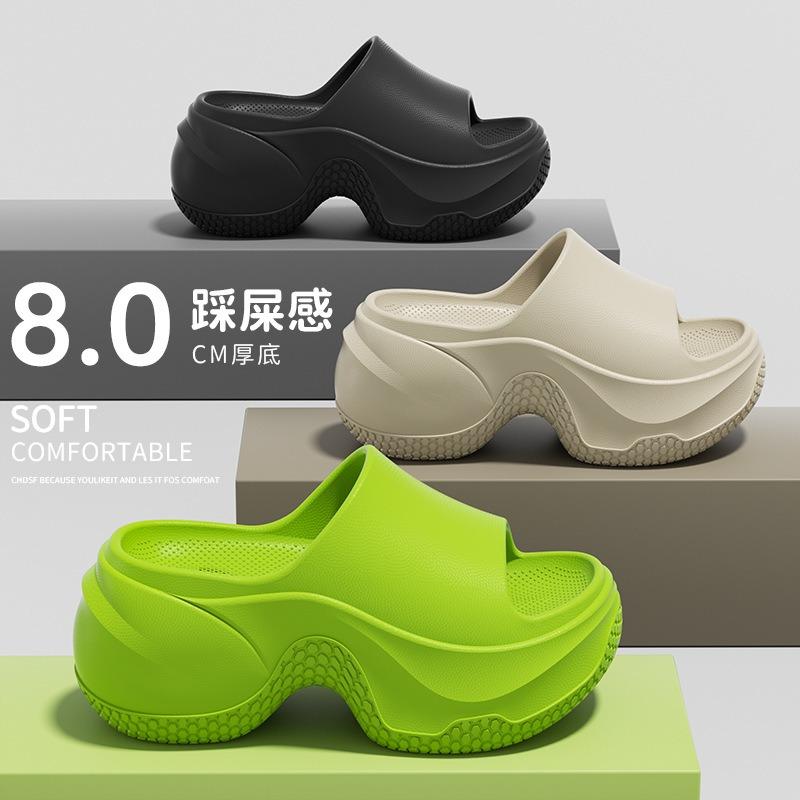 thick-soled slippers women's heightening shoes 8.0 muffin-soled slippers can be worn outside, high-end summer one-word beach slippers