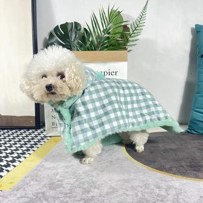 Haustier karierter Umhang kleiner Hund Haustier Schal Teddy Bichon mit Hut Winterkleid Welpenkleidung Hundejacke Hunde Kleidung Haustier Kleidung