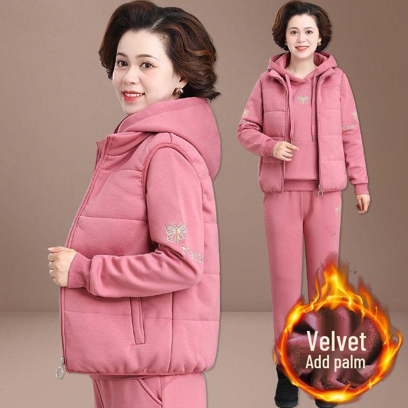 Women's Winter Sportswear Set: Velvet Thickened Vest & Coat for Middle-Aged & Elderly
