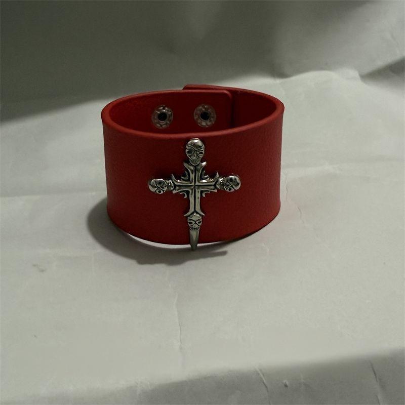 Meier Hip-hop punk cross rhinestone bracelet - diamond-accented pu leather jewelry