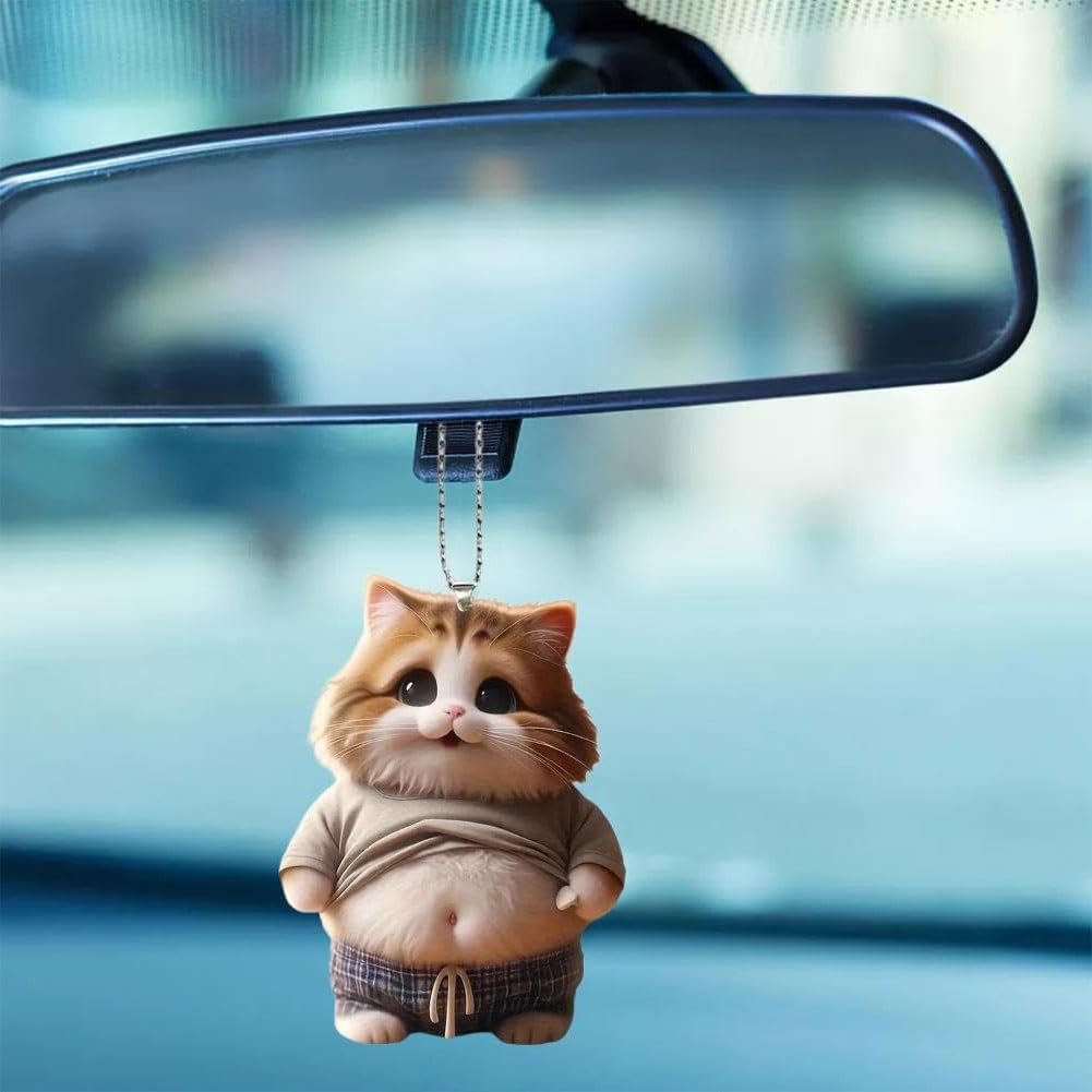 Fat Cat / Dog Car Rear View Mirror Decoration Deb Dog Cat Mascot Keychain