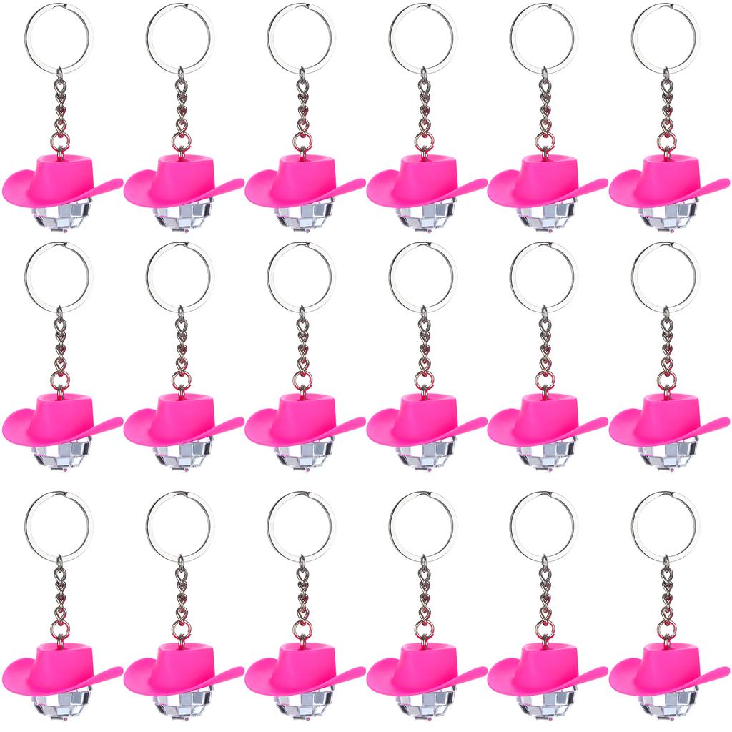 18Pcs Cowboy Hat Disco Ball Keychain Pink Hat Disco Ball Decorations Mini Disco