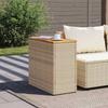 Garden Side Table with Wooden Top Beige 58 X 27.5 X 55 Cm Poly Rattan