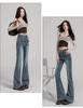 Women's Black-Grey High-Waisted Micro-Flare Jeans, Fleece-Lined, Slimming, Horseshoe Flare, Autumn/Winter 2025 New Arrival, Double-Breasted.