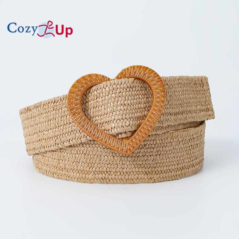 Elastic Stretch PP Grass Woven Sweet Decorative Dress Ladies Love Buckle Belt