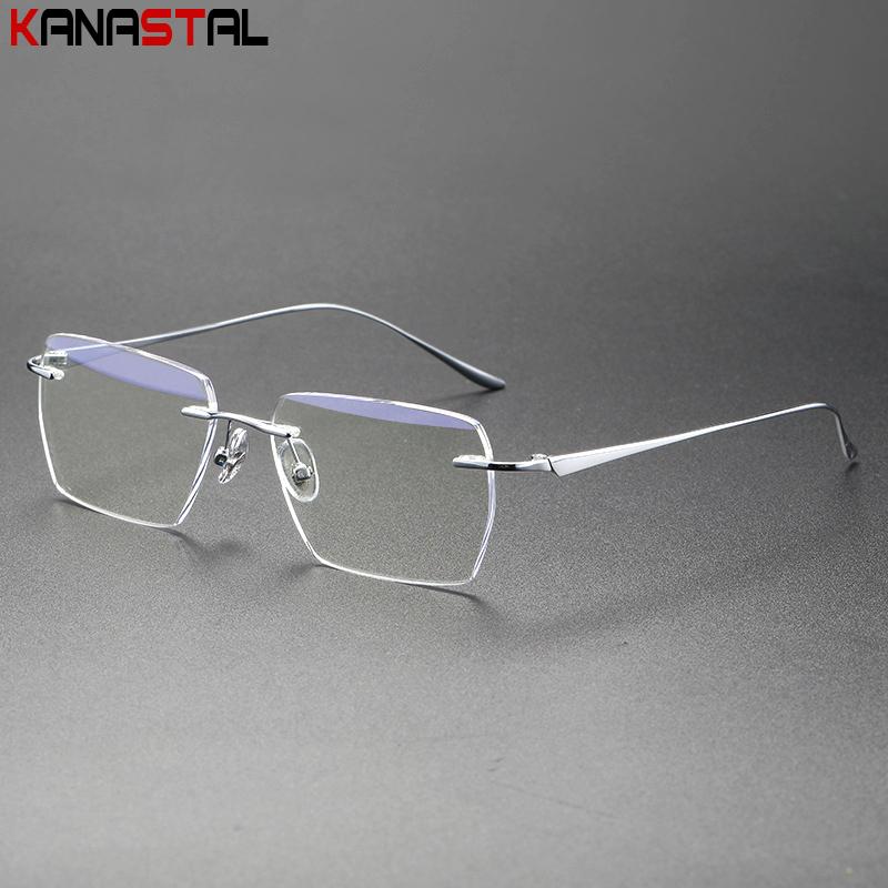 Men Ultralight Pure Titanium Frameless Eyeglasses Women Blue Light Blocking Business Glasses Prescription Myopia Reading Eyewear