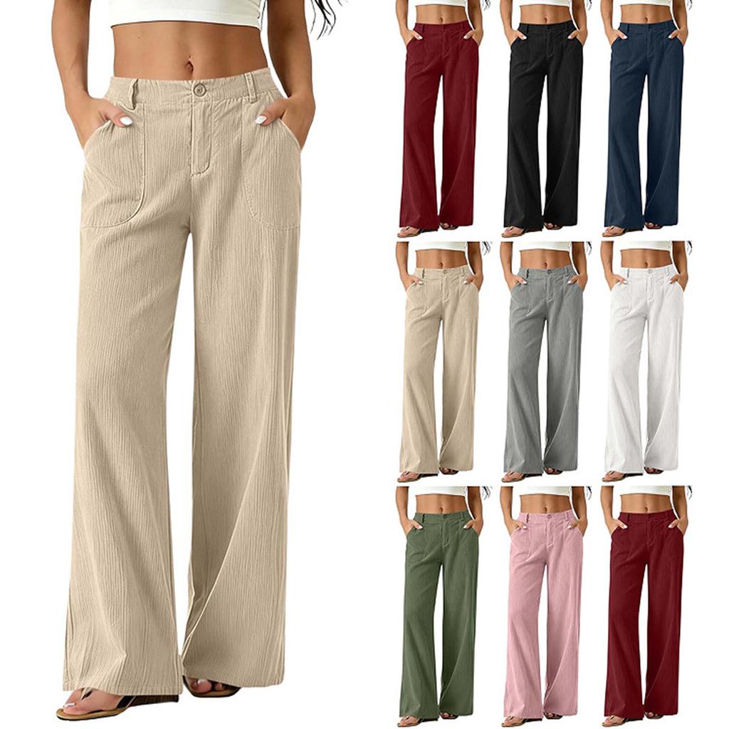 Women's Corduroy Dress Pants with Elastic Waist and Single Button Closure, Color Work Trousers