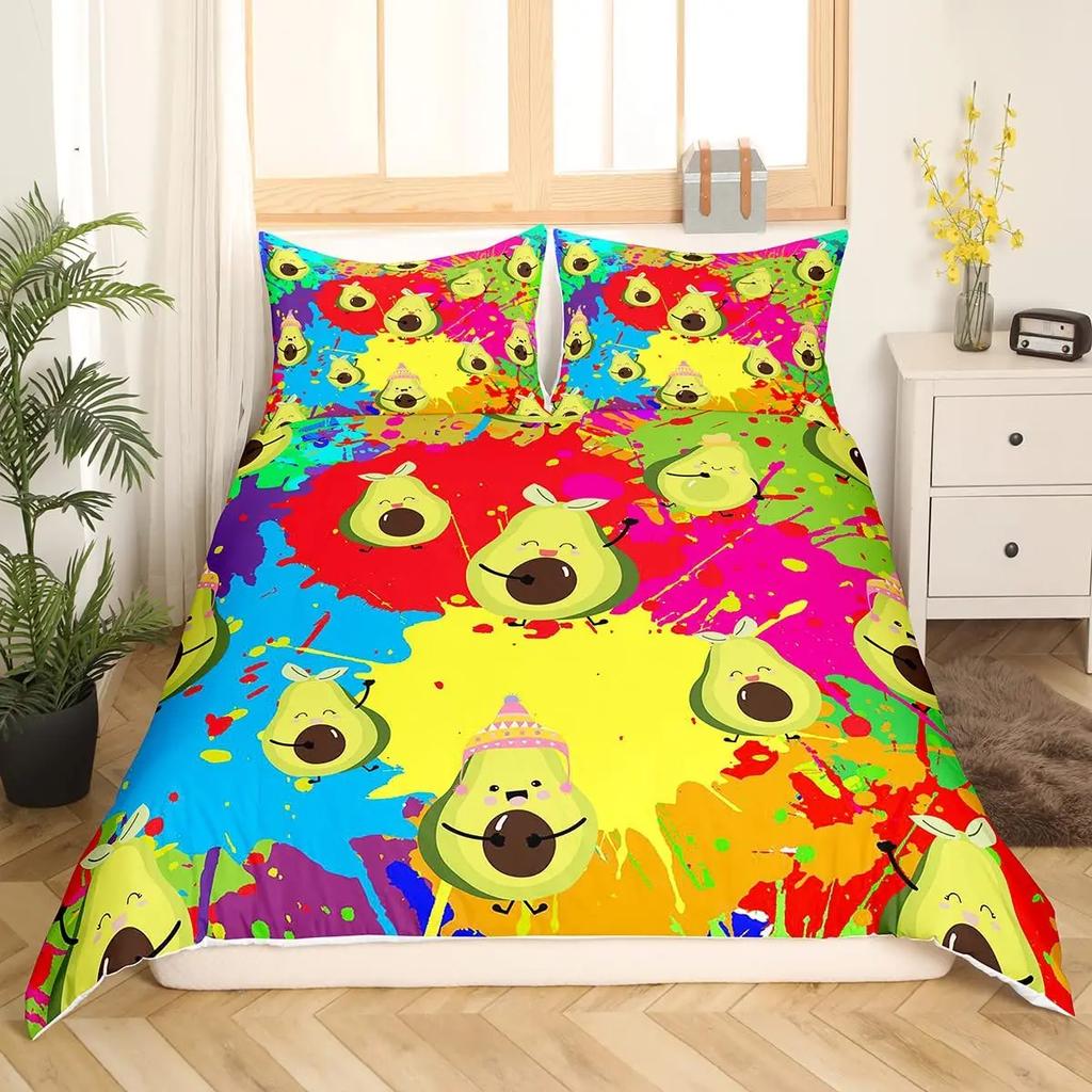 Avokado Dynetrekk sett for barn Kawaii Sengesett Cute Fruits Dynetrekk Twin Size Tropical Botanical Cartoon Quilt Cover