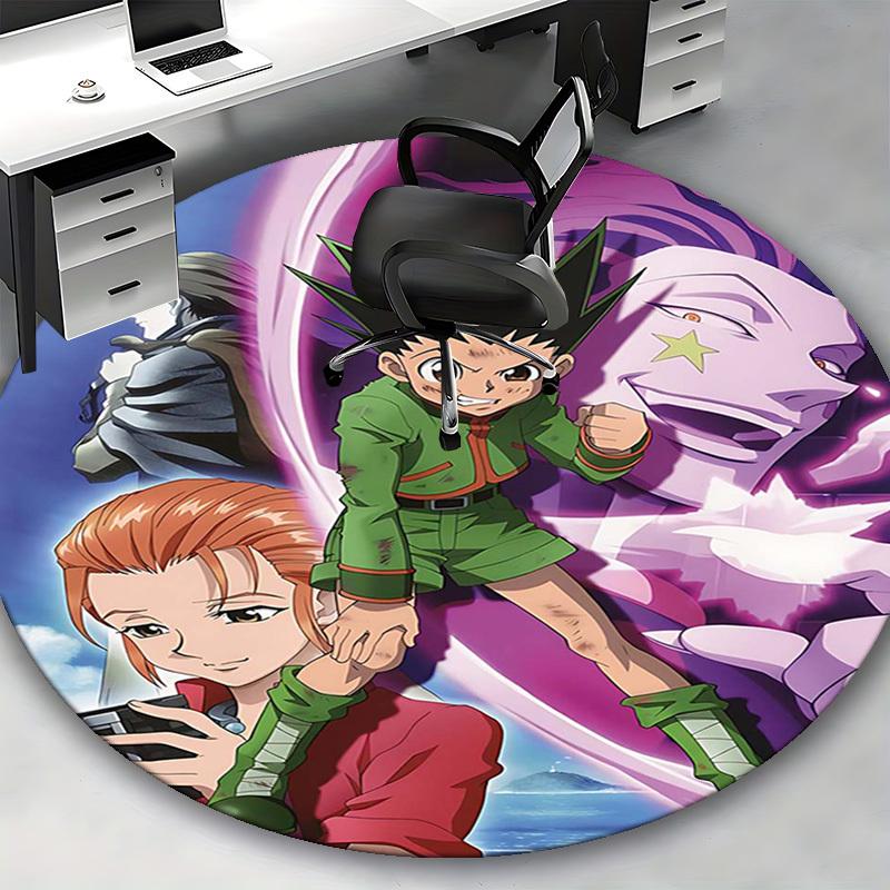 1pc Hunter X Hunter Anime Cartoon Design Round Carpet Office Chair Mat, NonSlip Rug for Home Decor, Living Room, Bedroom, Game Room