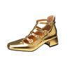 Gold silver patent leather hollow Mary Jane thick heel sexy high-top single shoes stage performance fashion model catwalk shoes