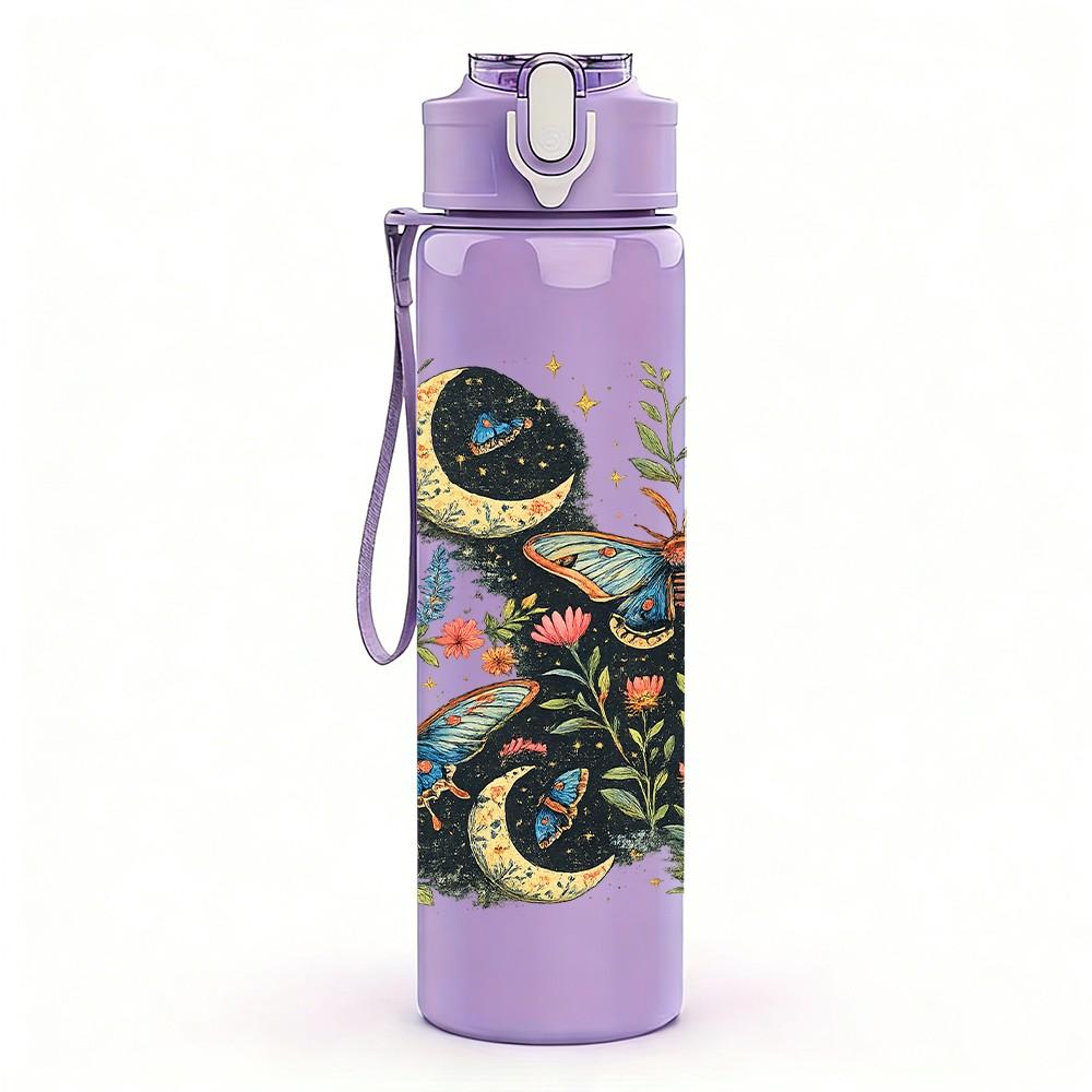 1PC Bohemian Folk Art Character Print 750ml Color Plastic Sports Water Bottle Leakproof Flip Straw Lid Suitable for Sports Office Home Use