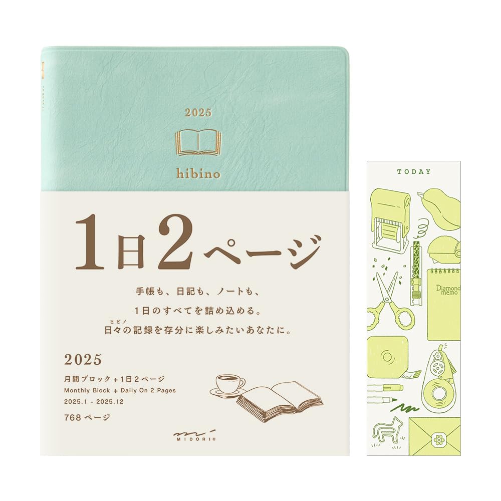 Midori Hibino 2025 Planner, A6, Daily, Limited Edition, Bookmark Included, Blue-Green, 22336006 (Starts January 2025)