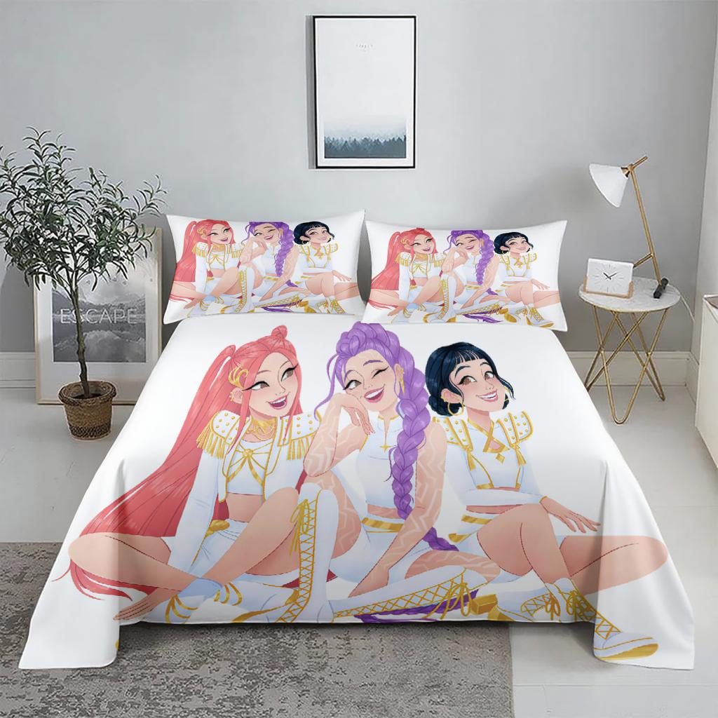 ZOEY D-Demon Hunters K-pop Bed Sheet Set 3D Printed Bed Flat Sheet With Pillowcase Bed Linen King Queen Size