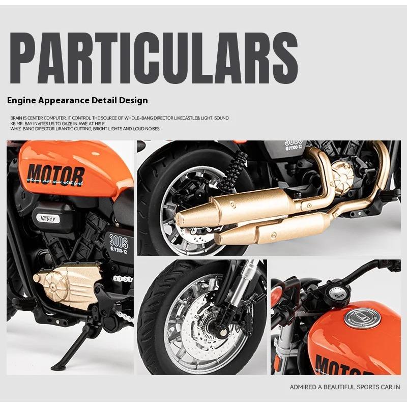 1/12 Scale QJMOTOR SHAN 300S Off-Road Autocycle Alloy Die Cast Motorcycle Model Vehicle Sound & Light Collection Hobby Decoration Gift