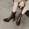 Krazing Pot Sheepskin Winter Square Thick High Heels Chelsea Boots Women Zipper Platform Ankle Boots