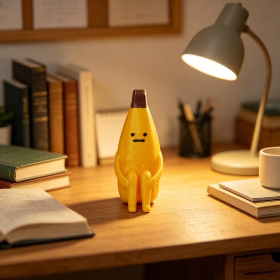 3D Printed Banana Figure, Whimsical Stress Relief Desk Toy, Mini Cute PLA Figurine for Office Humor, Smooth Detail Anti-Worry Gift Decor