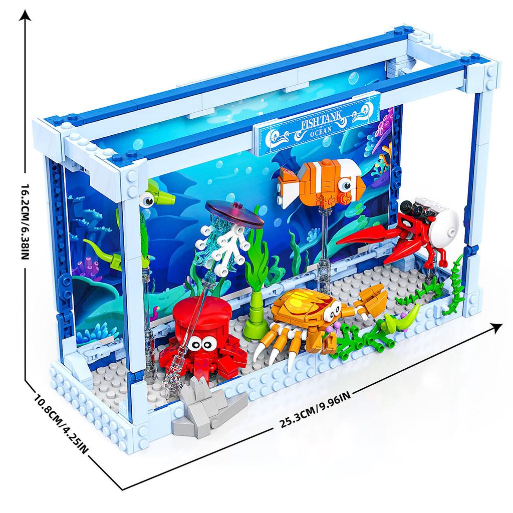 Non-Toxic 391Pcs Fish Tank Building Blocks Toys Model Ocean Fish Tank Assemble Puzzle Bricks Toy Sets For Kid Desktop Ornament Gifts