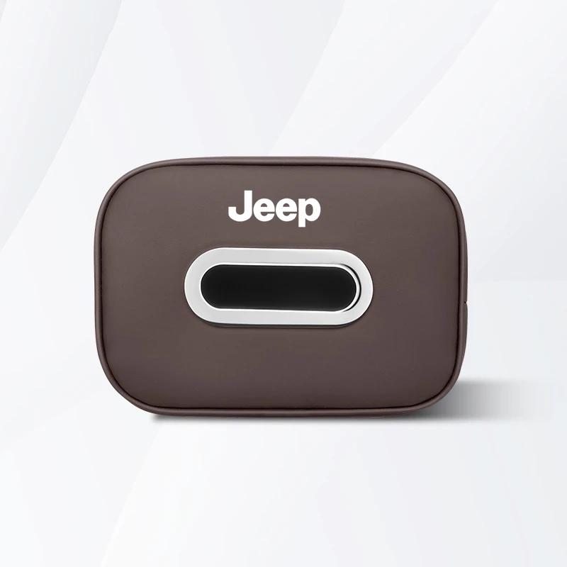 

For Jeep Car Tissue Box Quality Leather Auto Paper Towel Storage Bag For Jeep Grand Cherokee Wrangler JK Gladiator Compass Re