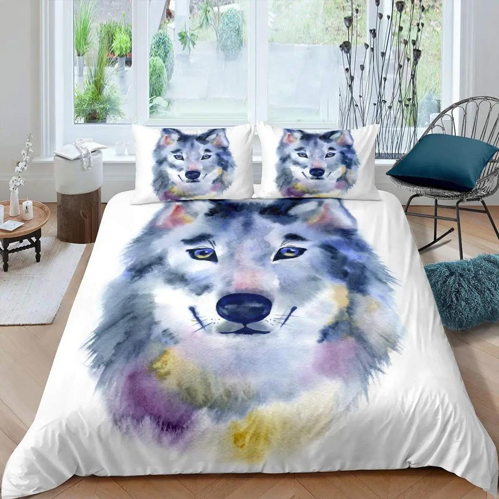 Watercolor Dog Bedding Set Cute Happy Colorful Puppy Duvet Cover Cartoon Bedding Decoration Queen for Women Children Girls Gift
