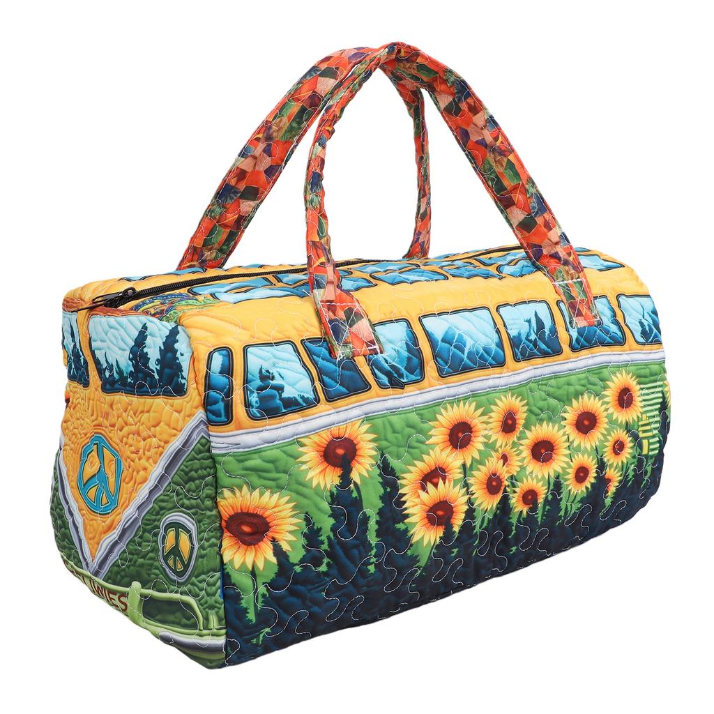 Journey Quilted Duffel Bag Boho Weekender Travel Bag Retro Floral Style for Picnics Camping Family Gatherings