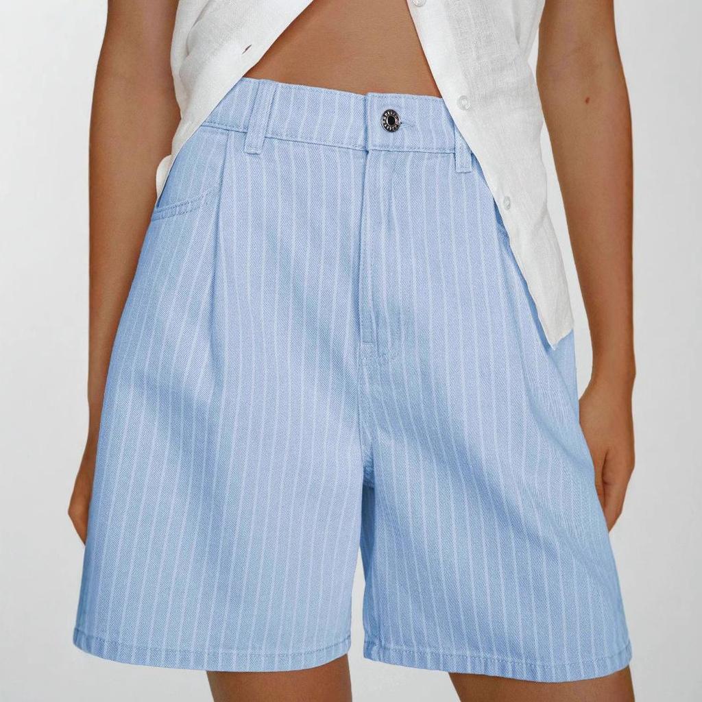 Women's High Waist Striped Plus Size Denim Shorts