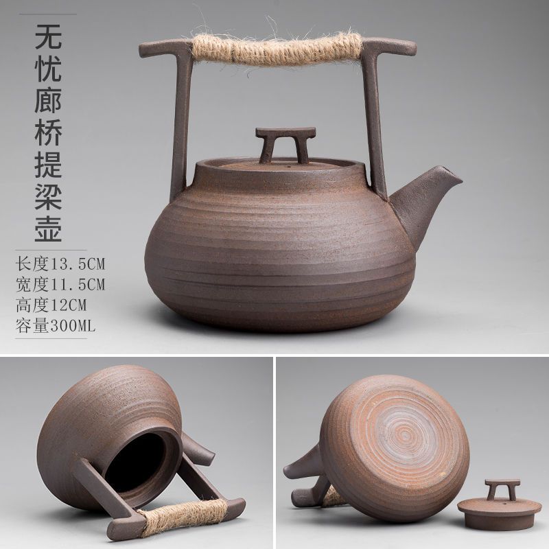Japanese-Style Handmade Teapot - Retro Coarse Pottery Stoneware, Portable Ceramic Teaset for Kungfu Tea