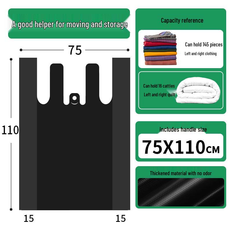 Black Oversized Thickened Plastic Vest Bag for Clothing Storage or Portable Garbage Use