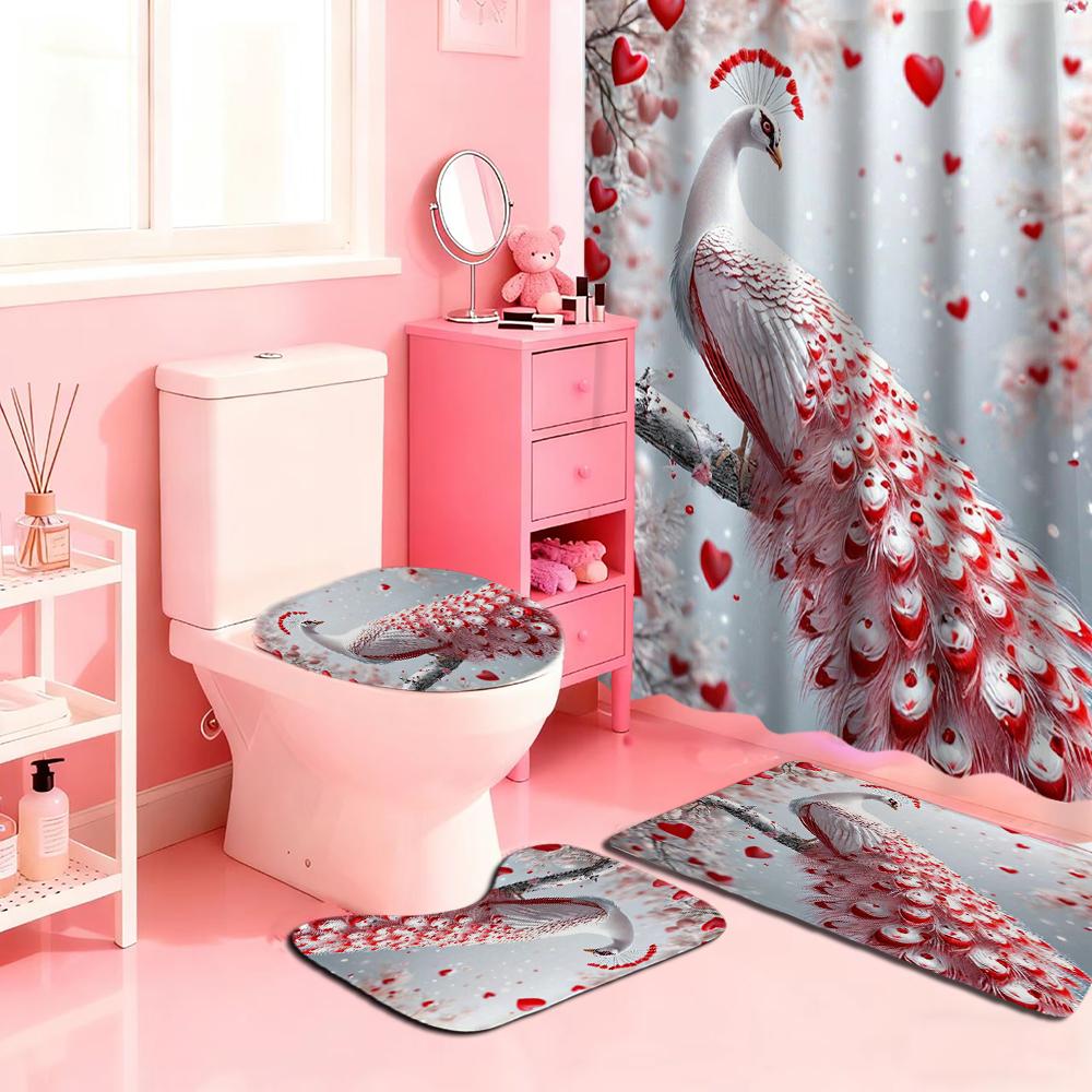Elegant Peacock Shower Curtain Bath Sets Waterproof Non-Slip Bathroom Rug Toilet U With 12 Hooks Home Deco