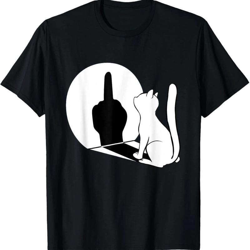 Middle Finger Cat Statement Cat Funny Gift T-Shirt Regular Short Sleeve Tops O-neck Men's Cotton T-shirt Cotton Summer Shirts