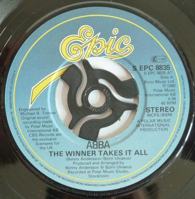 Disque 7 pouces ABBA - The Winner Takes It All SEPC8835 Epic 1980 Royaume-Uni Pop Occasion