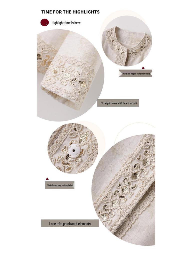 Women's 2025 Spring/Autumn Embroidered Jacquard Lace Round Neck Jacket YL717 - New Chinese Style