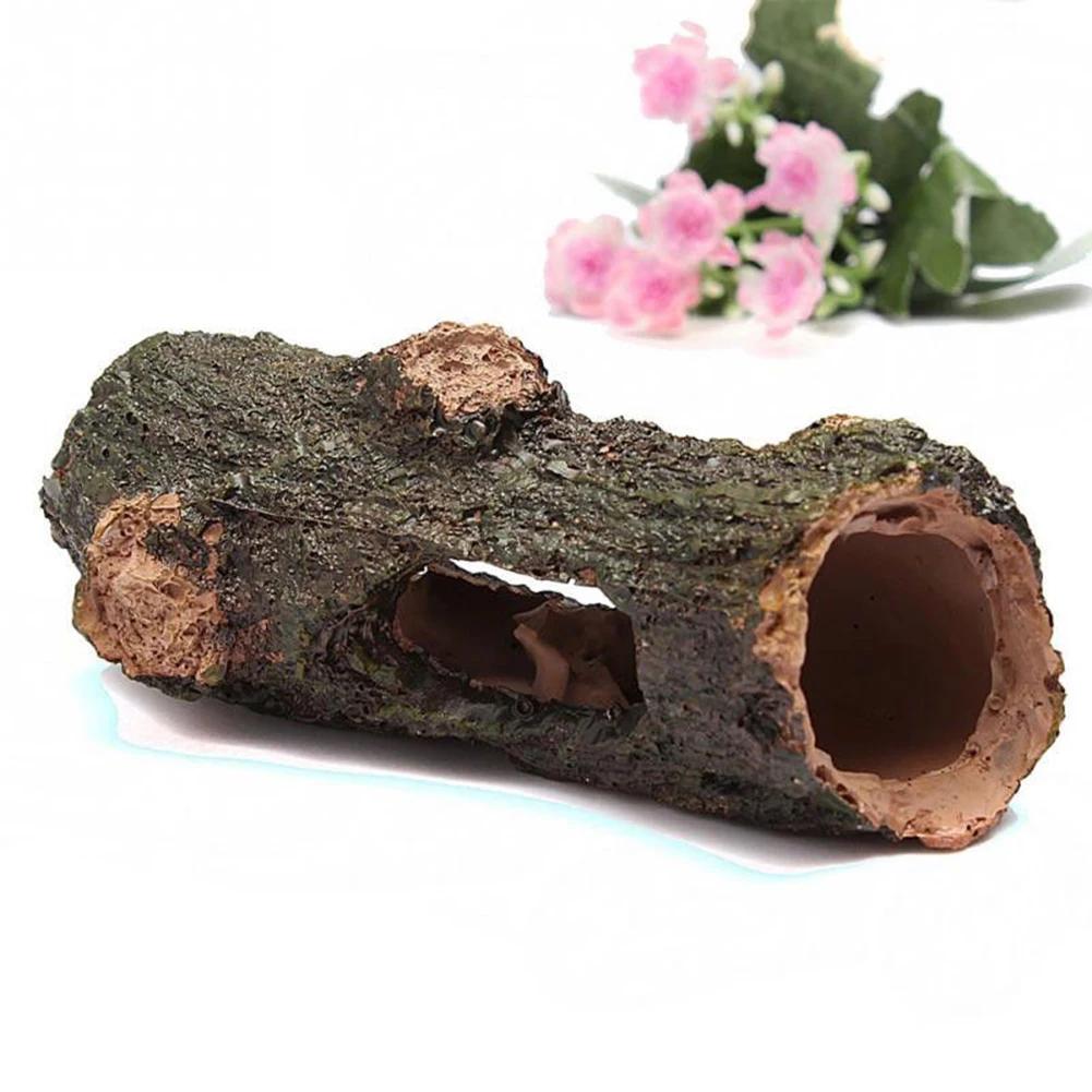 Aquarium Hollow Tree Tunnel Cave Ornament Shrimp Turtle Hiding Shelter Pool Lake Pond Fish Tank Decoration Accessories