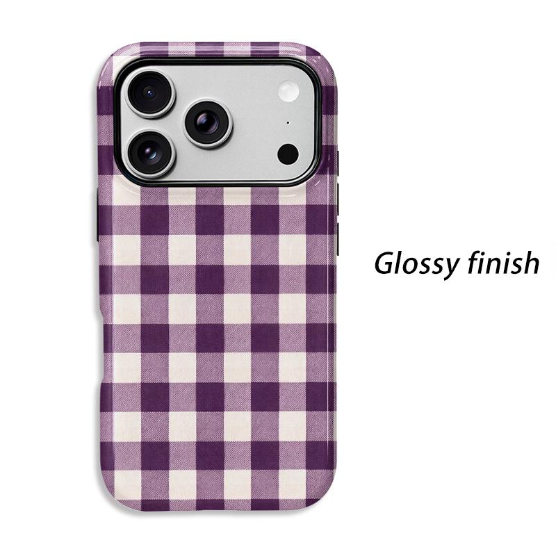 Classic Violet Gingham Plaid Checker Pattern Graphic Art Film Aesthetic Protective Shockproof Bumper Phone Case Cover For iPhone 14 15 16 Pro Max Plus