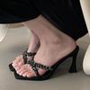 Eilyken Street Style CRYSTAL Narrow Band Slippers Woman Open Toe Thin High Heels Sandals Stripper Party Slides Shoes