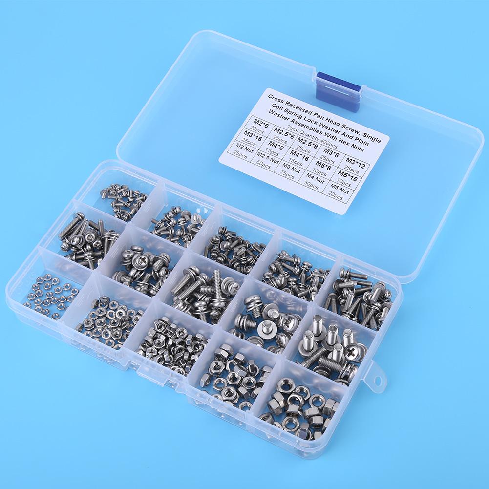 400pcs M2 M2.5 M3 M4 M5 Cross Pan Head Screws Nuts And Washer Kit