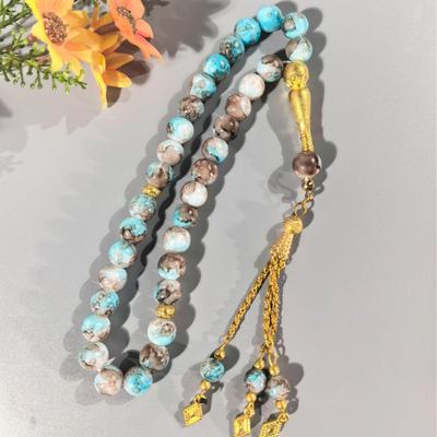 Tassello Dorato Hanadama Rosario in Vetro Multistile Perline per la Preghiera Musulmana Tasbih