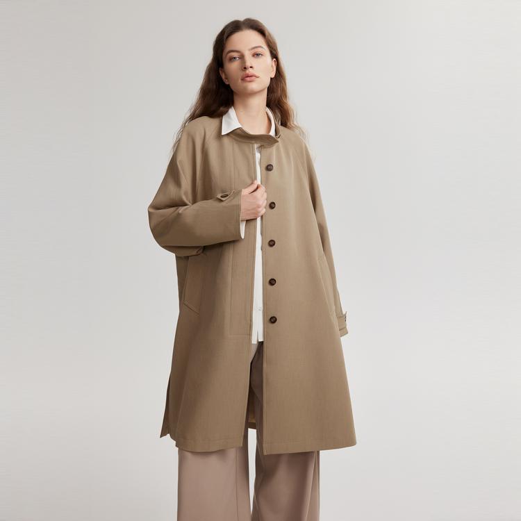 ELLE French Design Melange Petite Coat High-End Straight Long Trench Coat Women coats Khaki ED49346