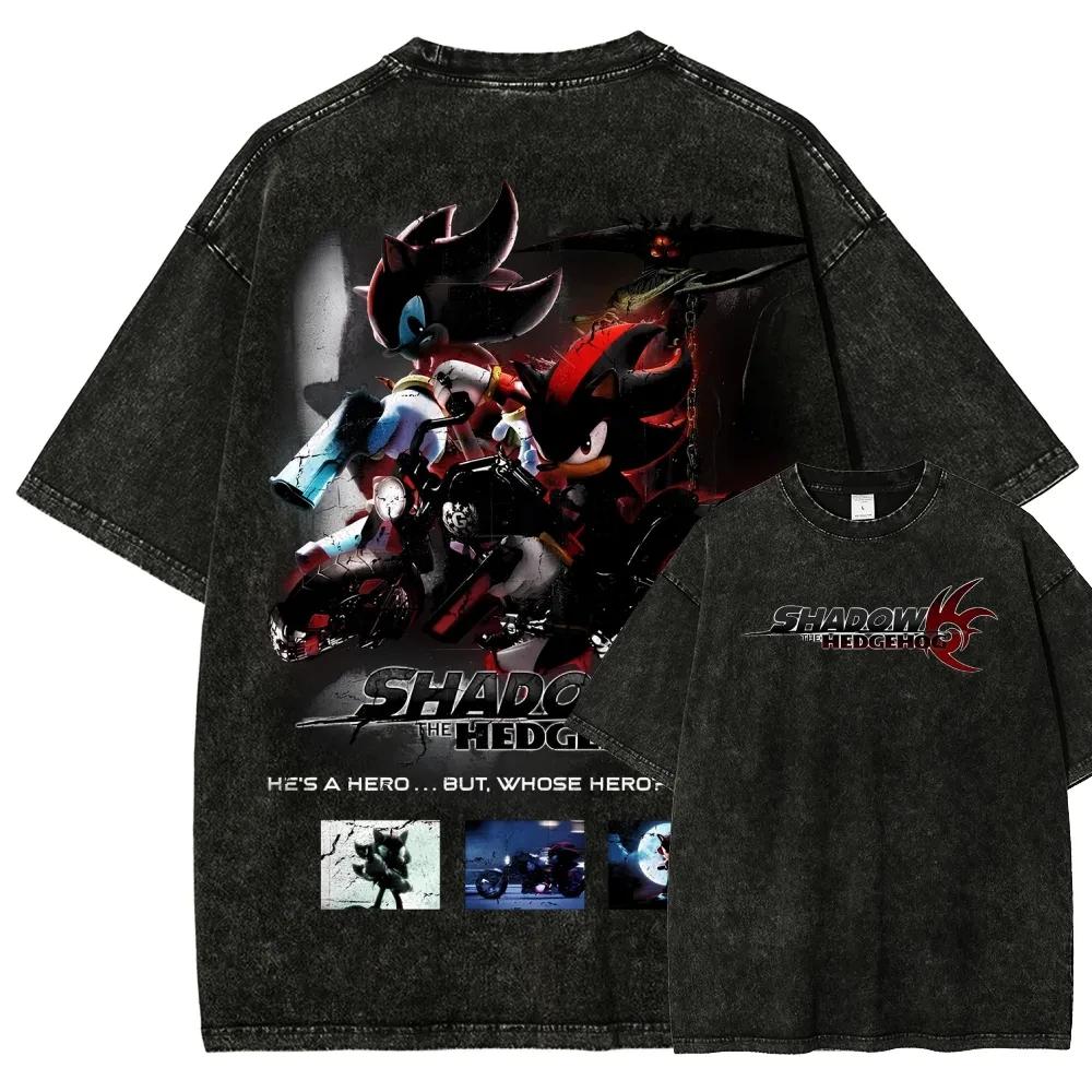 Classic Anime Manga Games Sonic Peripherals Print T-shirts Fashion Loose Oversized Tee Men Women Retro Washed Cotton Tops