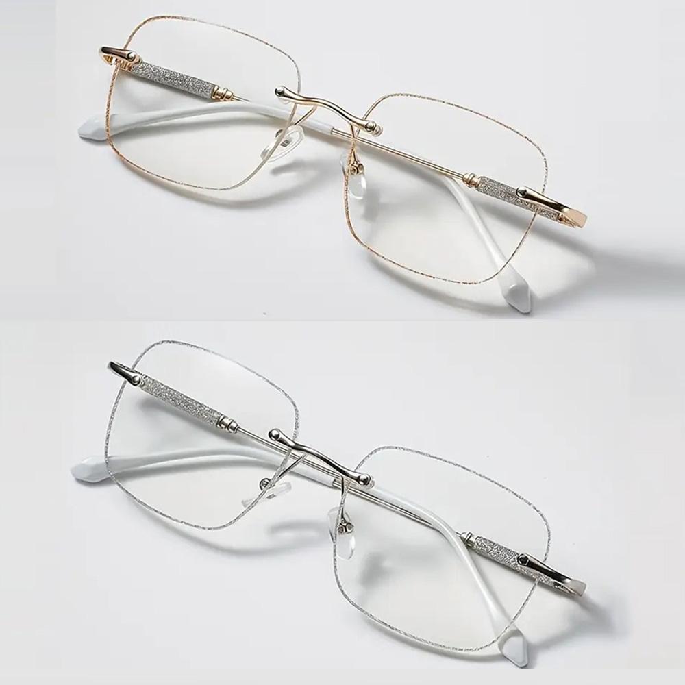 

2 Pcs HD Diamond Decoration Reading Glasses Gold Silver Color Fashion Anti-blue Light Glasses High Quality Presbyopia Eyewear +100