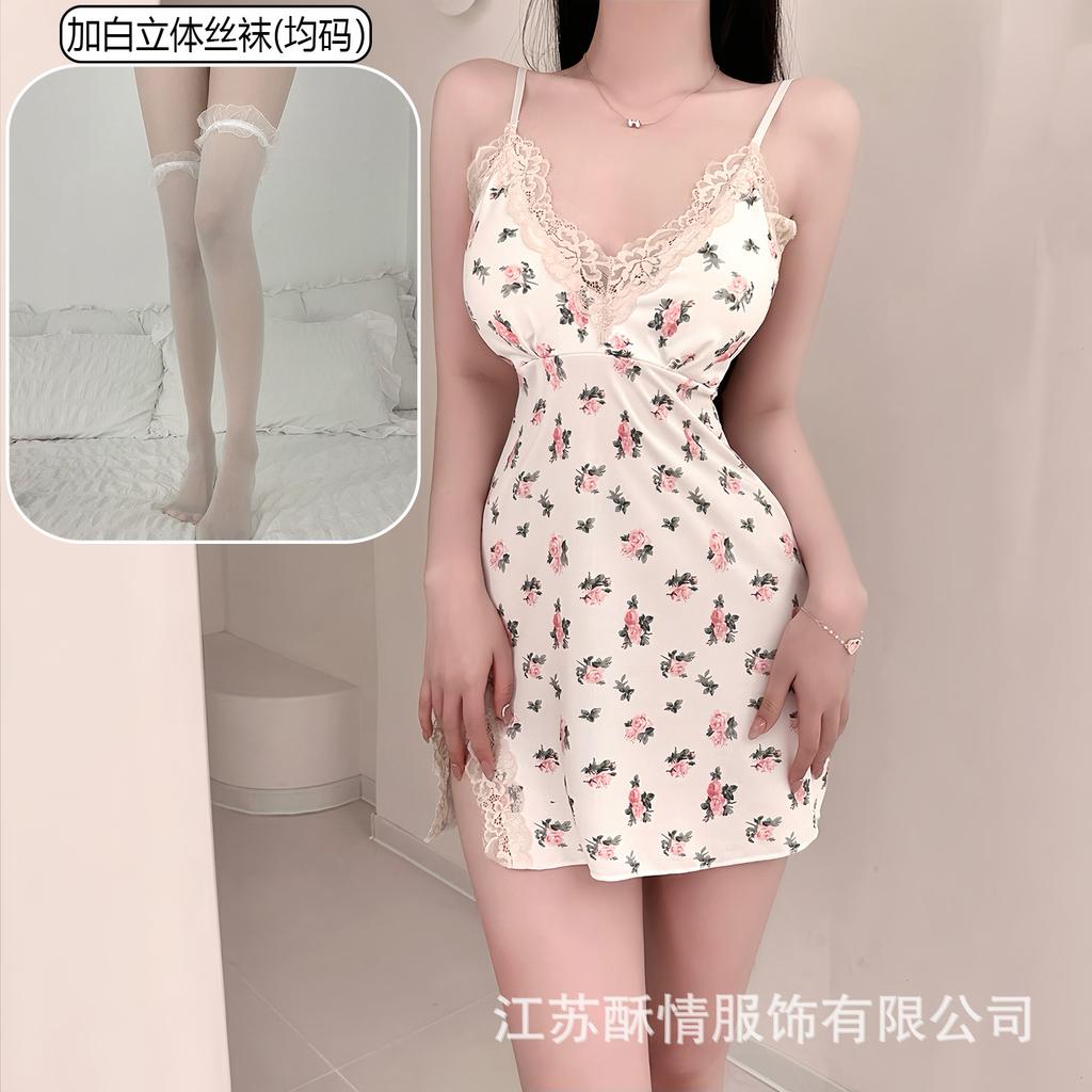Crispy love bag chest lace pad pure hip suspender pajamas smashed flower sexy small chest pajamas color fresh wind short skirt