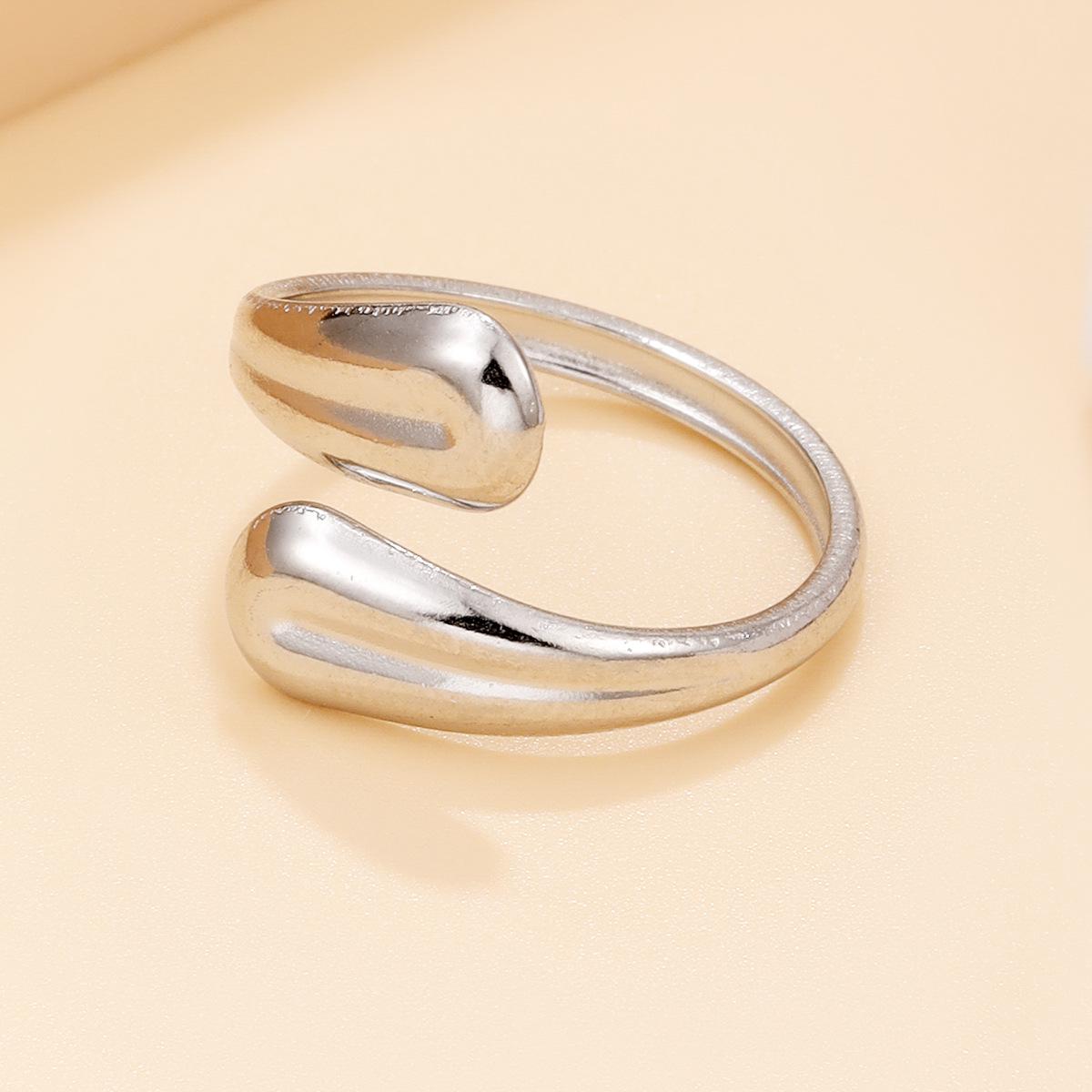 Versatile Personalized Geometric Water Drop Open Ring - Chic Stainless Steel Jewelry Gift for Women