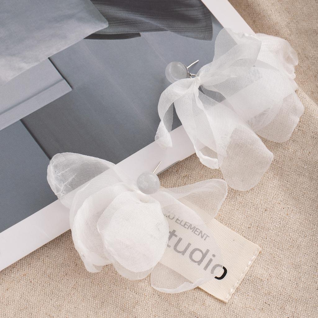 Super Fairy Atmosphere Seaside Vacation Wind Blue Fabric Earrings Niche Sweet Gentle Elegant Petal Earrings