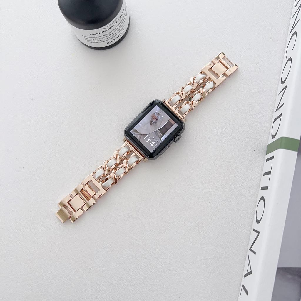 Metall-Lederarmband für Apple Watch 49 mm 45 mm 41 mm 44 mm 40 mm 42 mm 36 mm Damen-Uhrenarmband für iWatch Serie 10 9 8 7 6 5 4 SE