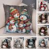 Merry Christmas Cushion Cover Double Print Decor Cute Cartoon Snowman Pillow Case Plush Santa Claus Pillowcase For Sofa Home Car