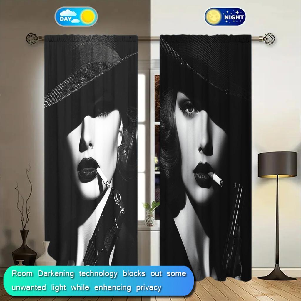 2 st Modern Flicka Tryckt Gardin för Heminredning - Stångficka Fönsterbehandling för Sovrum, Kontor, Kök, Vardagsrum