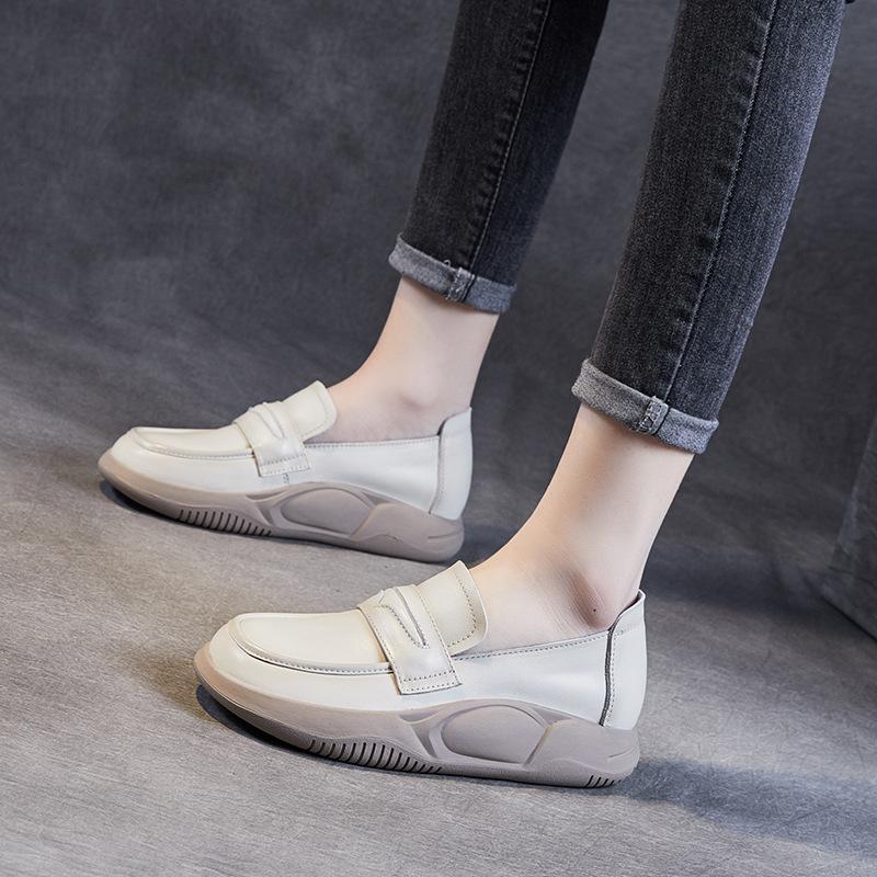 Cowhide Loafers Women'S Casual Single Shoes Women'S Genuine Leather Fashion Retro Mother Shoes Women'S Leather Shoes